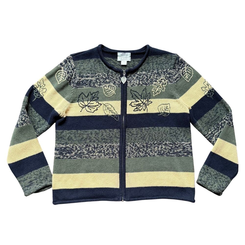 Christopher & Banks Vintage 2004 Hand Embroidered Stripe Cardigan Sweater M